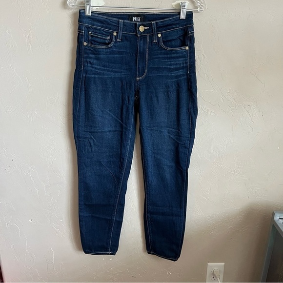 Paige Hoxton Ankle Dark Blue Denim Jeans - Picture 2 of 8